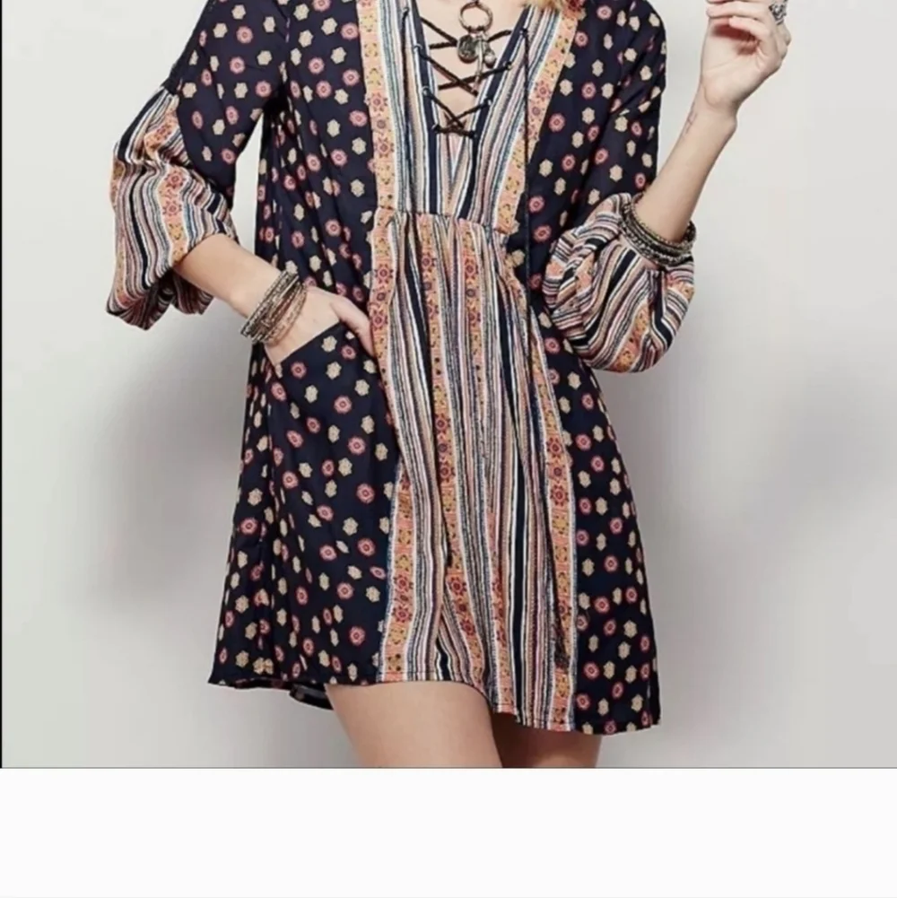 Free people rain or shine tunic dress. Printed dress black.  Boho sz small